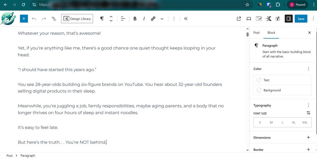 A blog post being written inside WordPress