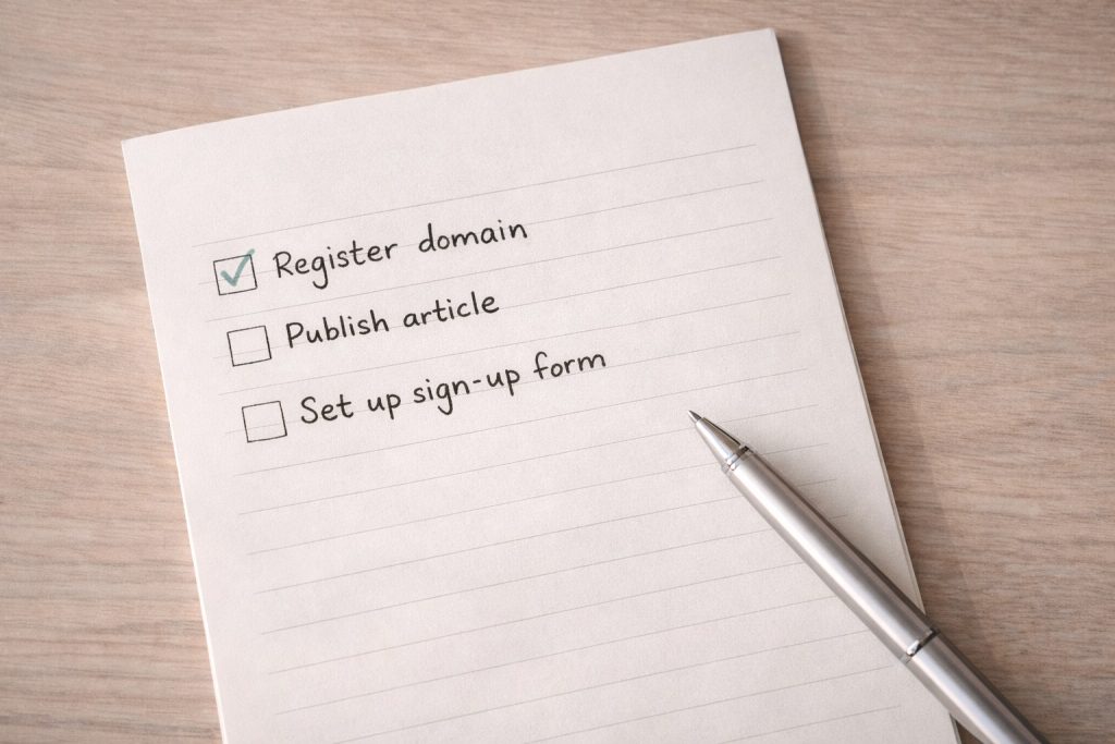 A simple 3 item checklist with the first item ticked off as done